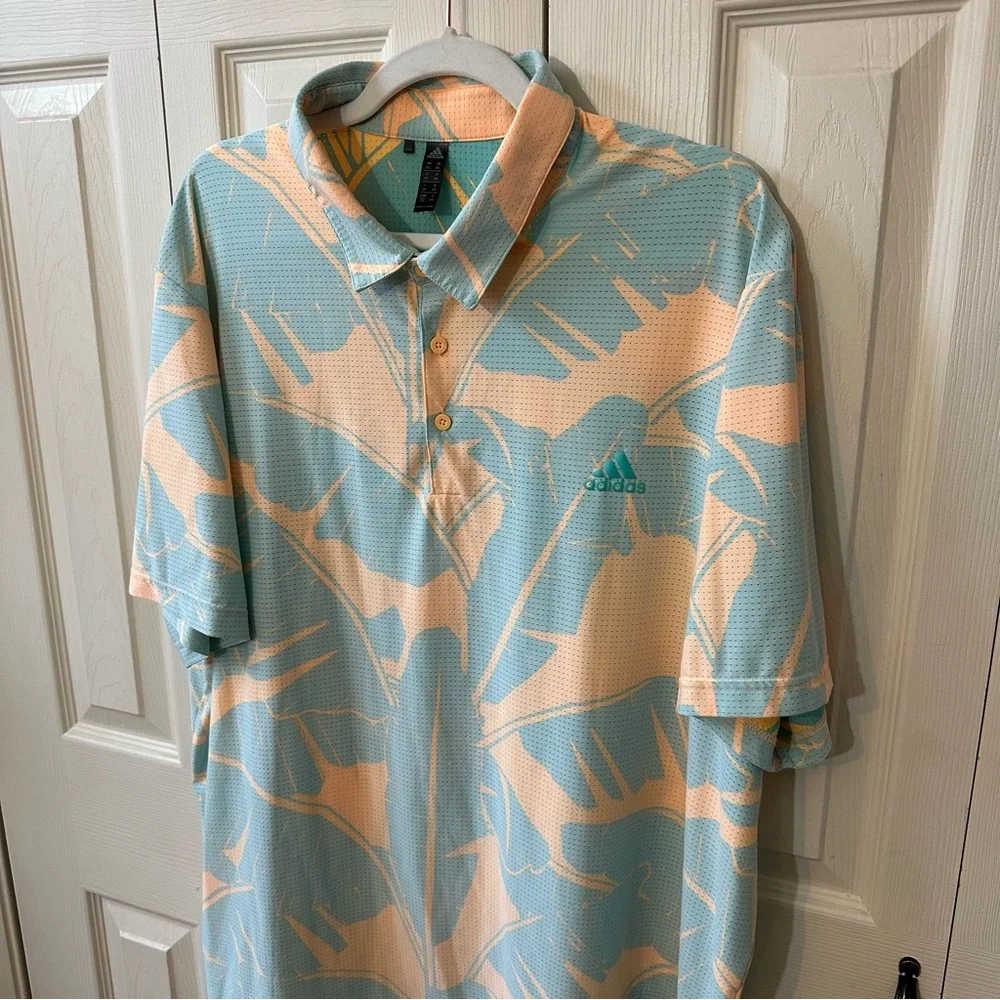 Adidas Mesh Vibes Print Golf Polo Tropical Vented Short Sleeve Mens Size 2XL